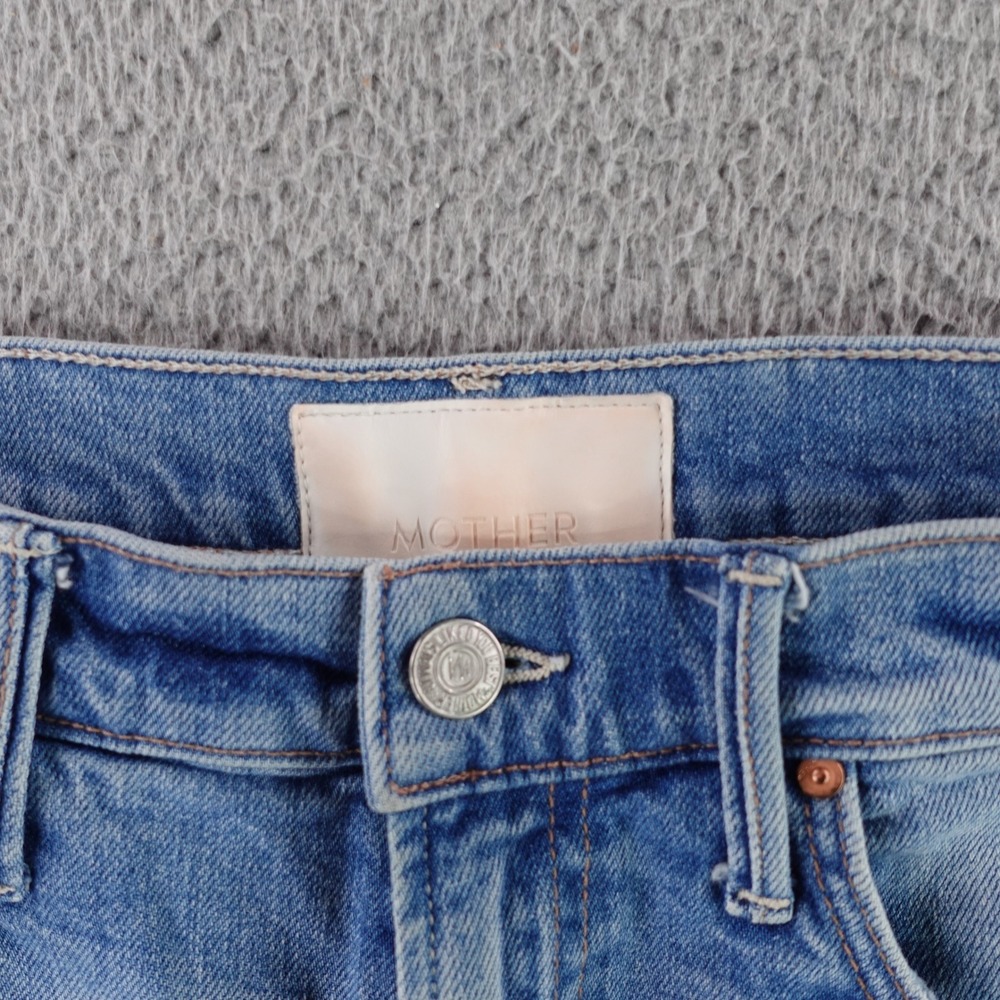 Mother The Dutchie Chew Short Women 28 Blue Floral Embroidered Distressed Denim - Picture 2 of 10